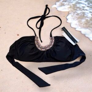 NWT Elegant Ninety-Nine Black Beaded Bikini Top: Size Small